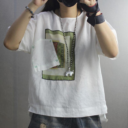 Casual Personality Printed Embroidery Patchwork T-Shirt