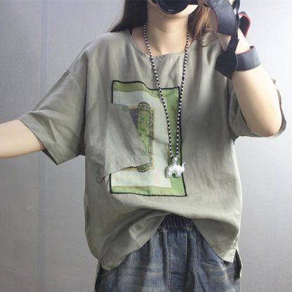 Casual Personality Printed Embroidery Patchwork T-Shirt