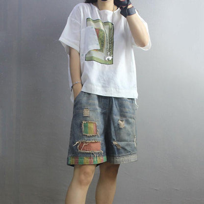 Casual Personality Printed Embroidery Patchwork T-Shirt