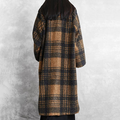 Casual Plaid Loose Tailored Collar Woolen Coat