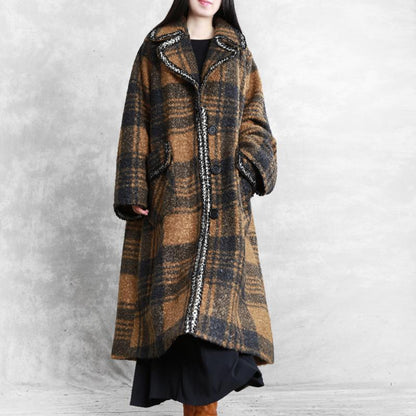Casual Plaid Loose Tailored Collar Woolen Coat