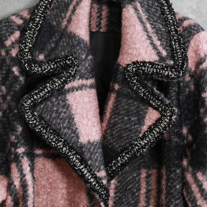 Casual Plaid Loose Tailored Collar Woolen Coat