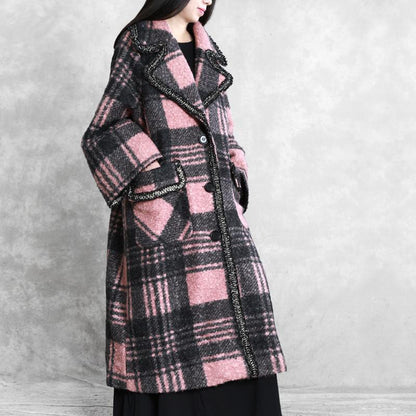 Casual Plaid Loose Tailored Collar Woolen Coat