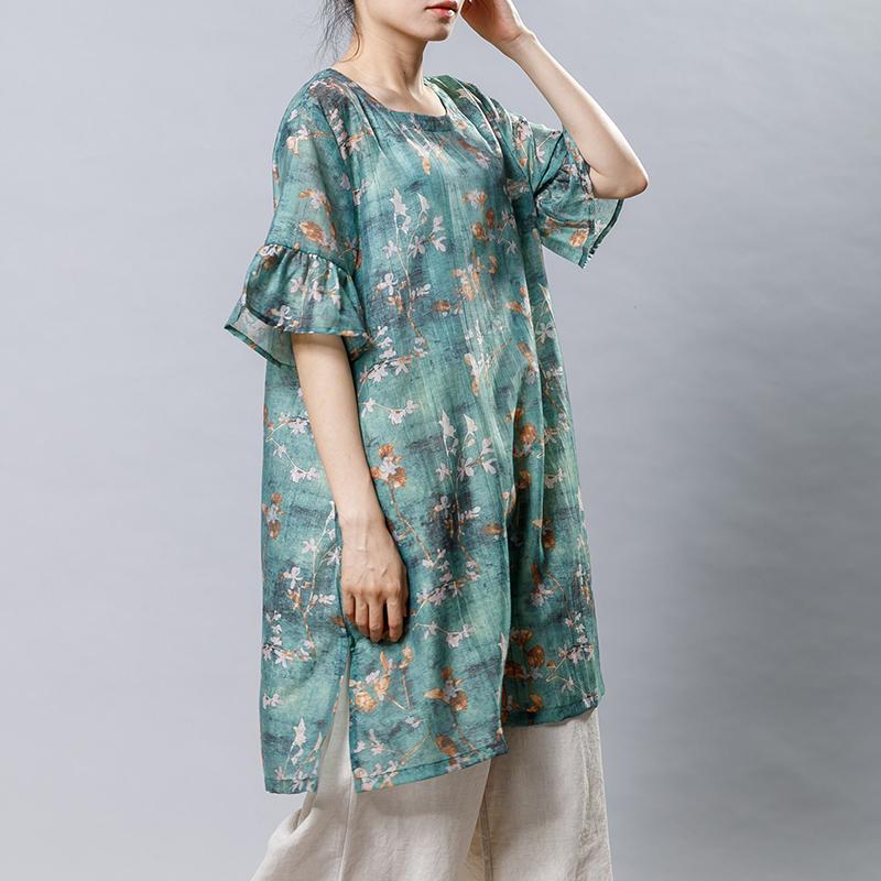 Casual Plant Printed Split Loose Mini Dress