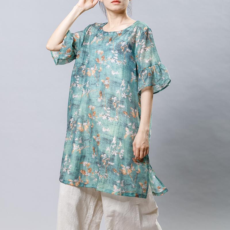 Casual Plant Printed Split Loose Mini Dress