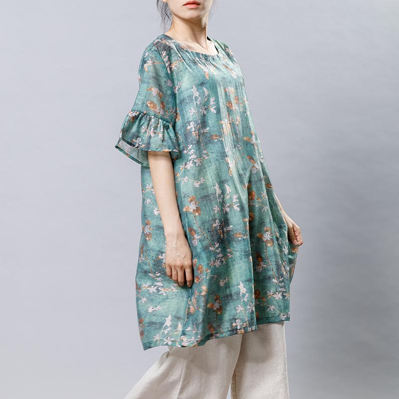 Casual Plant Printed Split Loose Mini Dress