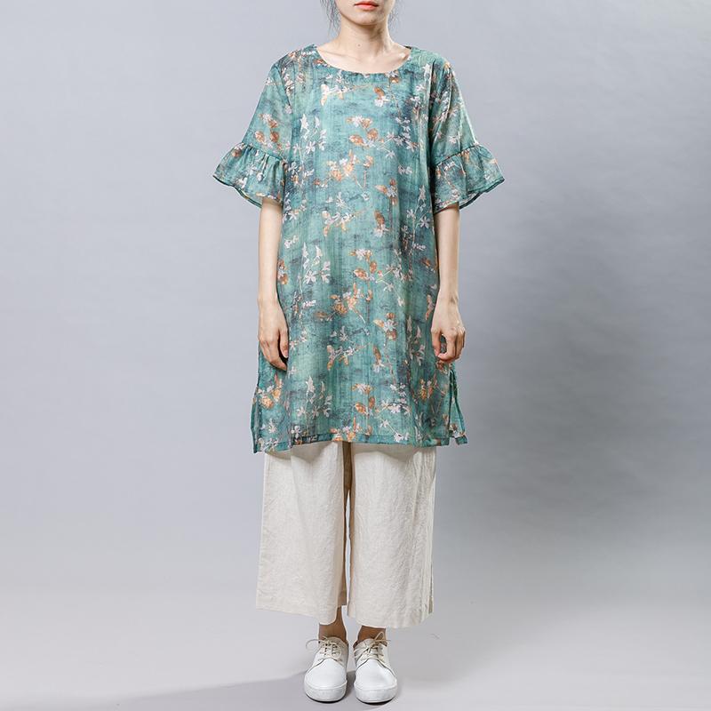 Casual Plant Printed Split Loose Mini Dress