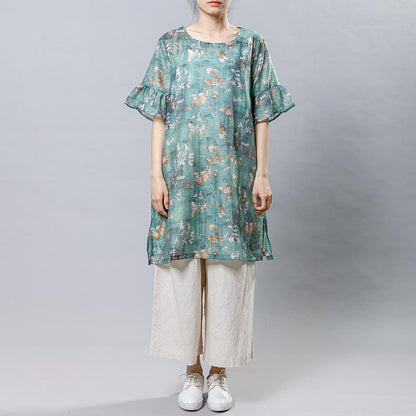 Casual Plant Printed Split Loose Mini Dress