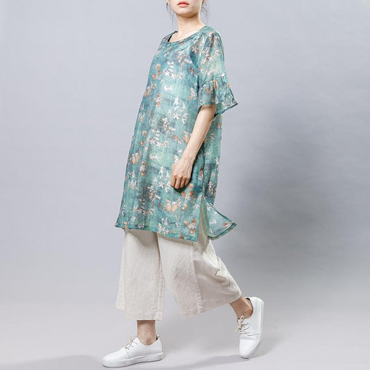 Casual Plant Printed Split Loose Mini Dress