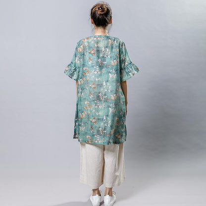 Casual Plant Printed Split Loose Mini Dress