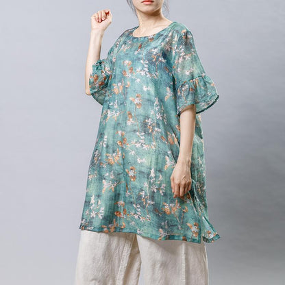 Casual Plant Printed Split Loose Mini Dress
