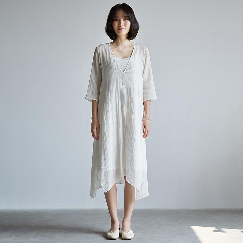 Casual Plus Size Pleated V-Neck Asymmetrical A-Line Dress