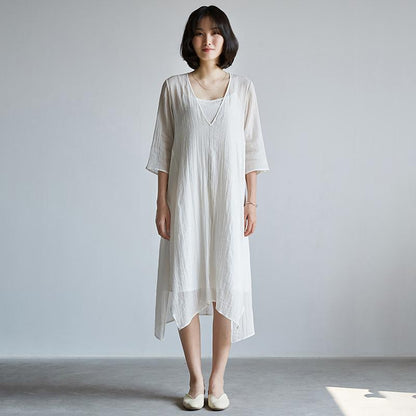 Casual Plus Size Pleated V-Neck Asymmetrical A-Line Dress