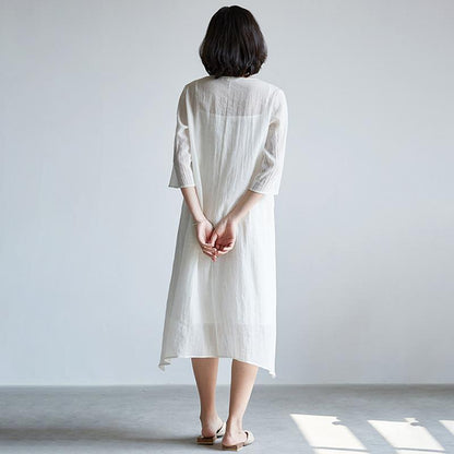 Casual Plus Size Pleated V-Neck Asymmetrical A-Line Dress