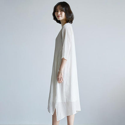 Casual Plus Size Pleated V-Neck Asymmetrical A-Line Dress