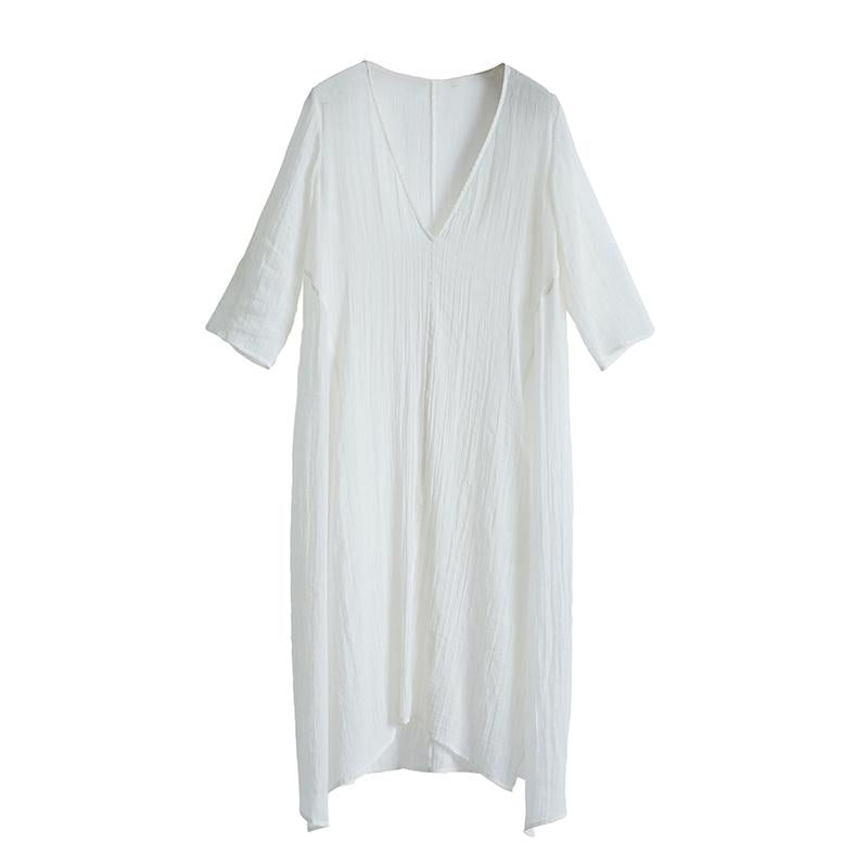 Casual Plus Size Pleated V-Neck Asymmetrical A-Line Dress