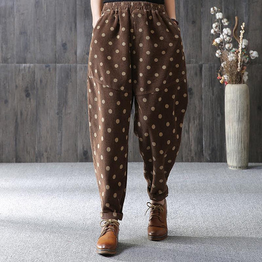 Casual Polka Dot Plus Velvet Harem Pants