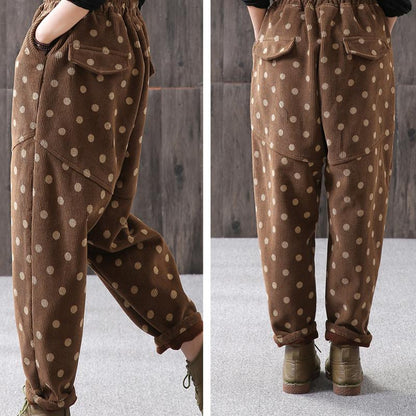 Casual Polka Dot Plus Velvet Harem Pants