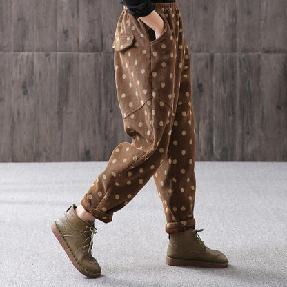 Casual Polka Dot Plus Velvet Harem Pants