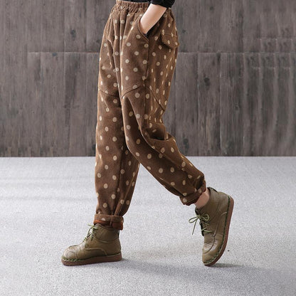Casual Polka Dot Plus Velvet Harem Pants