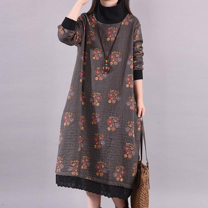 Casual Printed Lace Hem Thick Comfortable Dress
