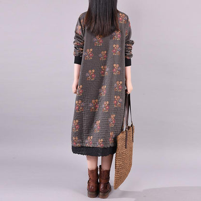 Casual Printed Lace Hem Thick Comfortable Dress