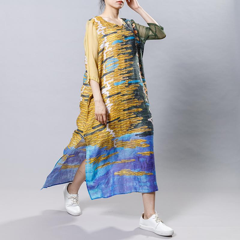 Casual Printed Spliced Midi Dress With Belt