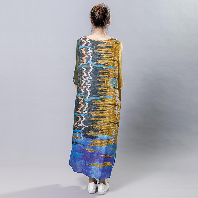 Casual Printed Spliced Midi Dress With Belt