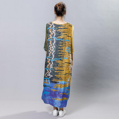 Casual Printed Spliced Midi Dress With Belt