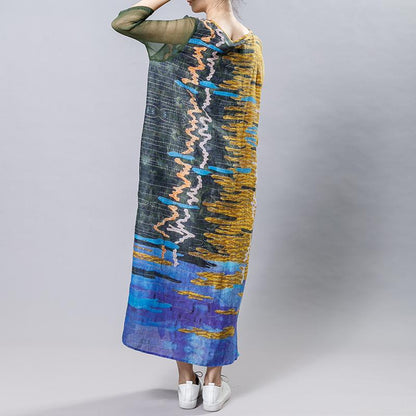 Casual Printed Spliced Midi Dress With Belt