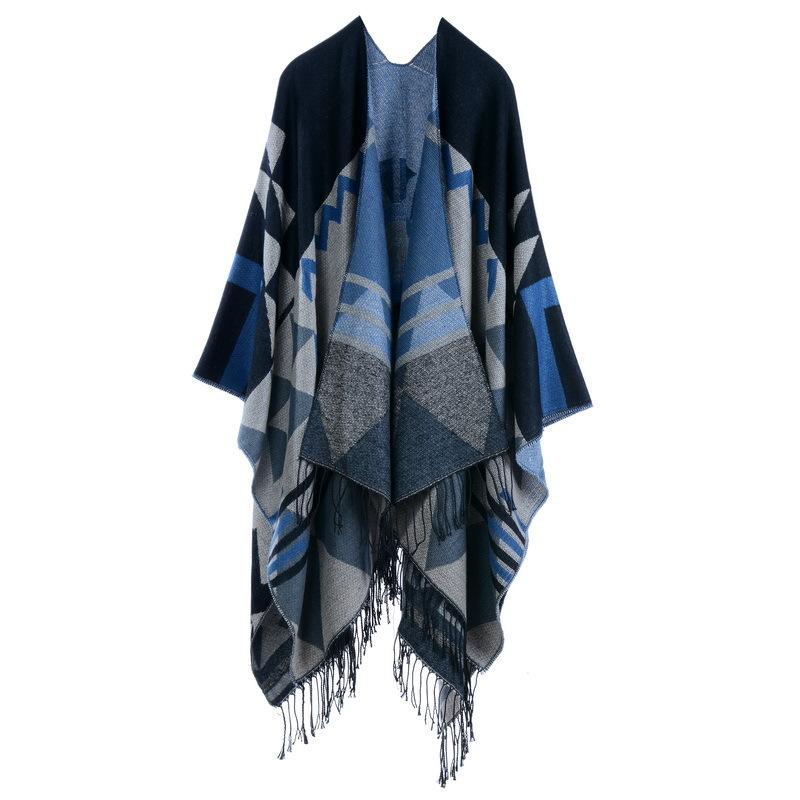 Casual Printed Tassel Thick Warm Shawl