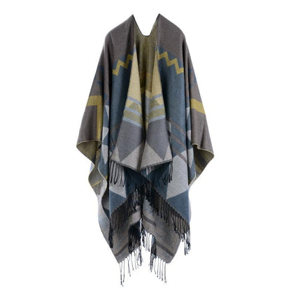 Casual Printed Tassel Thick Warm Shawl