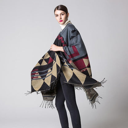 Casual Printed Tassel Thick Warm Shawl
