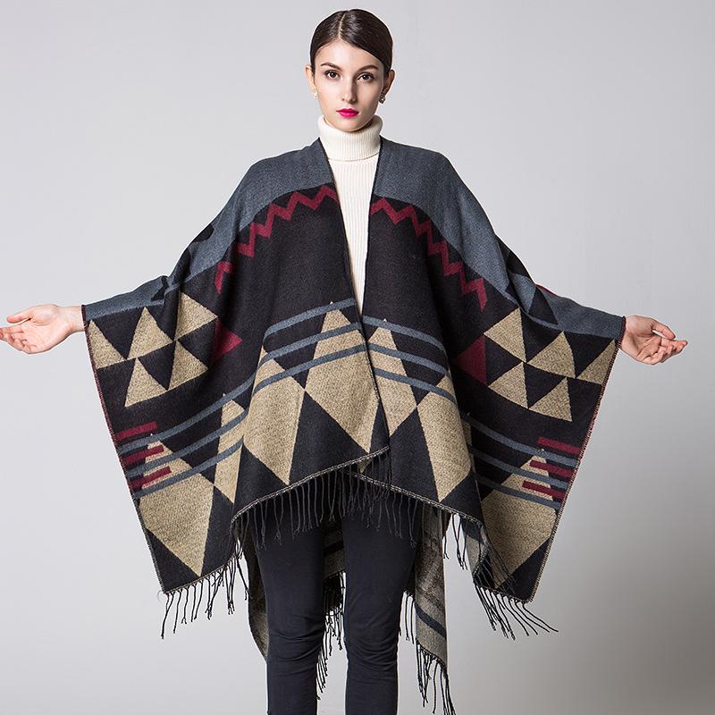 Casual Printed Tassel Thick Warm Shawl