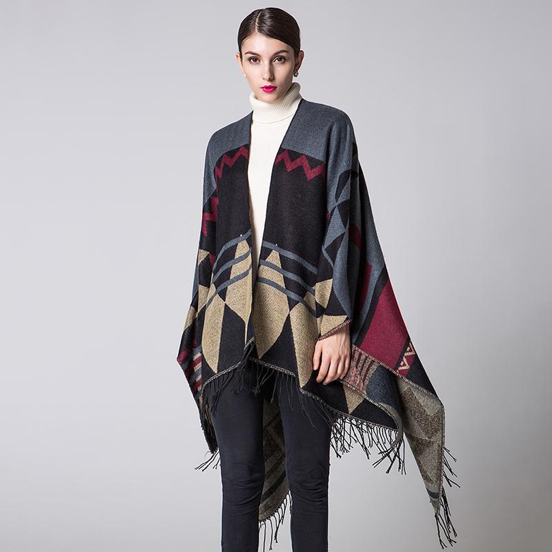 Casual Printed Tassel Thick Warm Shawl