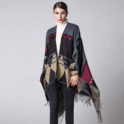 Casual Printed Tassel Thick Warm Shawl