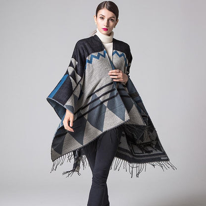 Casual Printed Tassel Thick Warm Shawl