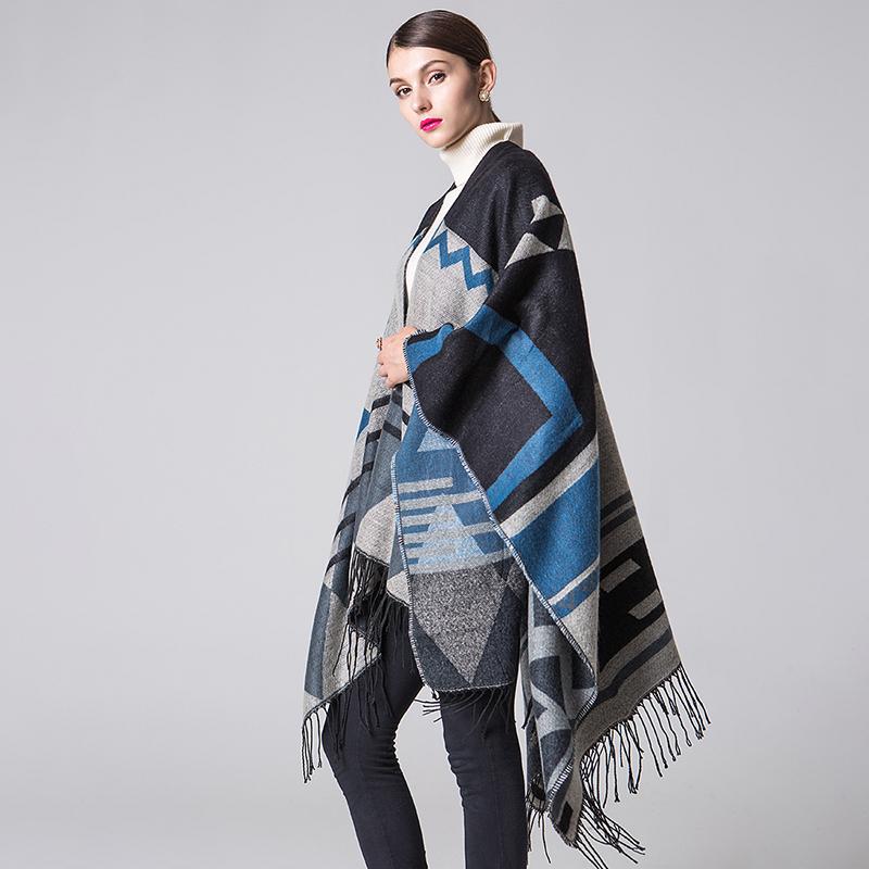 Casual Printed Tassel Thick Warm Shawl
