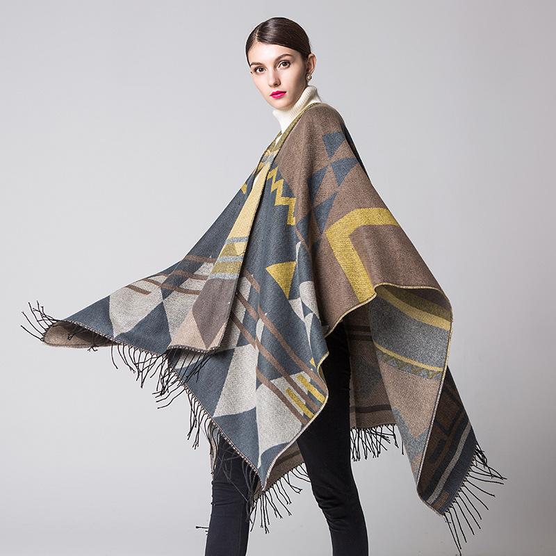 Casual Printed Tassel Thick Warm Shawl
