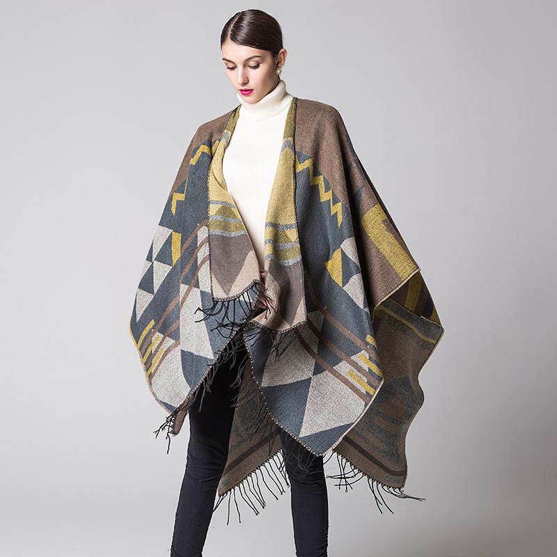 Casual Printed Tassel Thick Warm Shawl