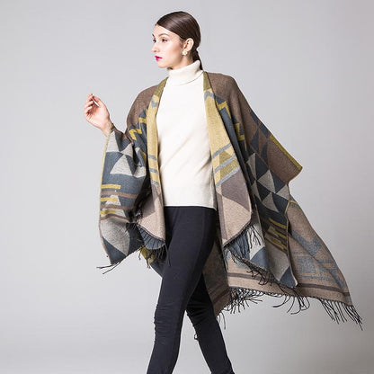 Casual Printed Tassel Thick Warm Shawl
