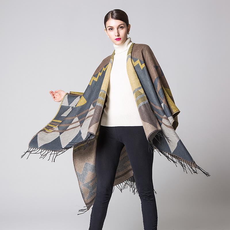 Casual Printed Tassel Thick Warm Shawl