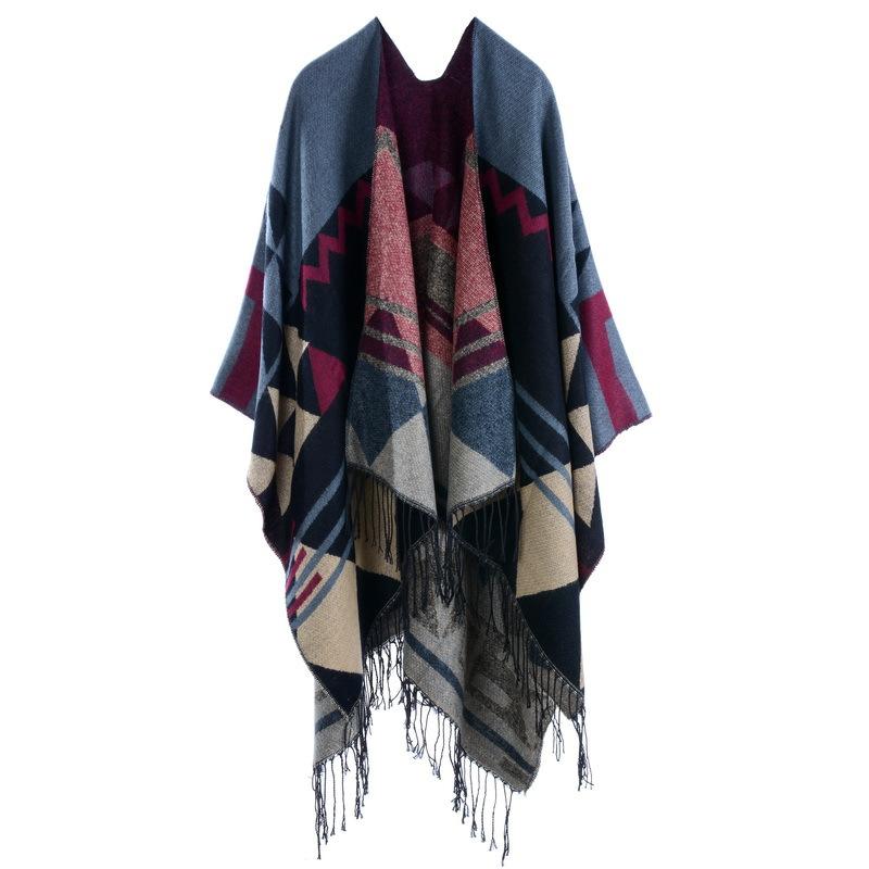 Casual Printed Tassel Thick Warm Shawl