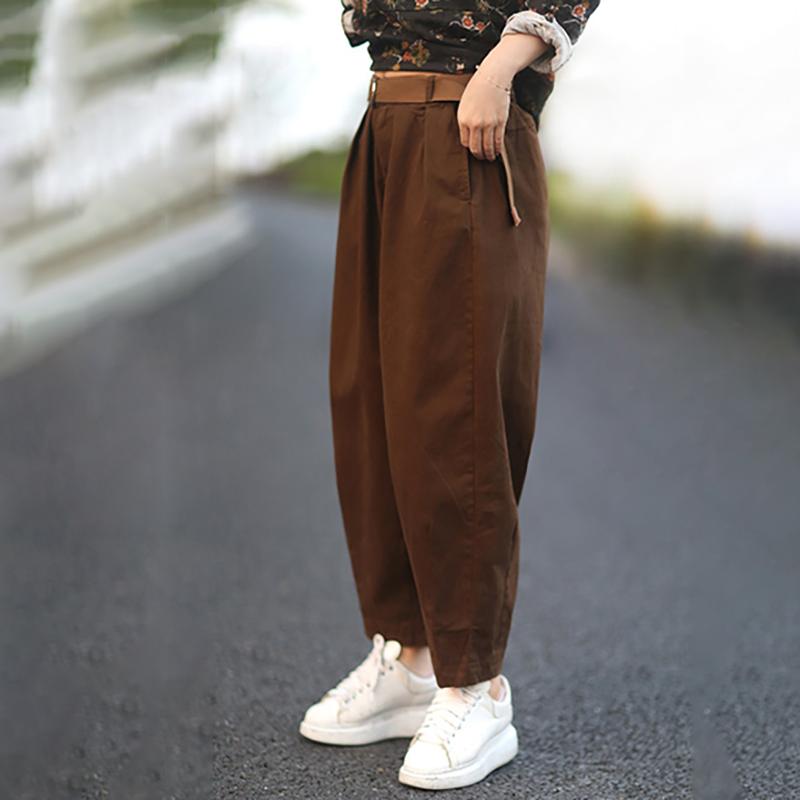 Casual Pure Color Bloom Pants With Belt