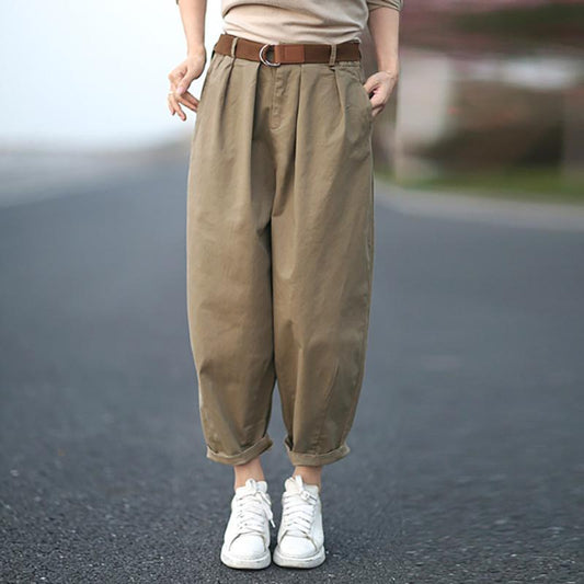 Casual Pure Color Bloom Pants With Belt