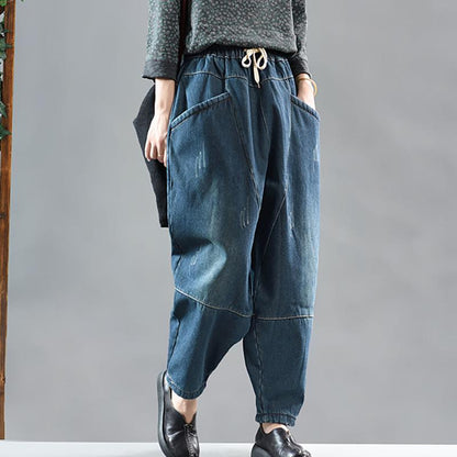 Casual Pure Color Velvet Harem Jeans