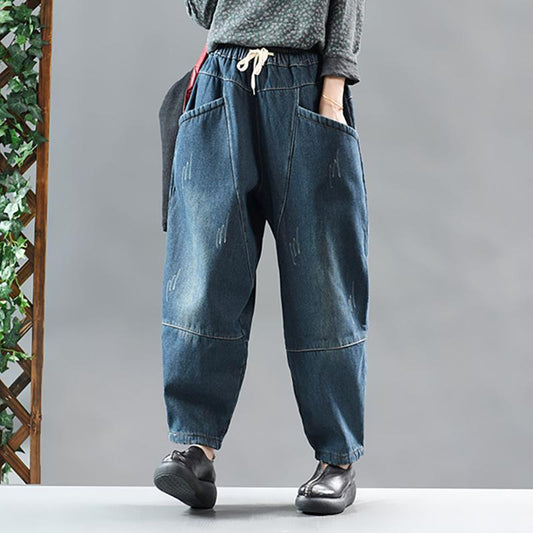 Casual Pure Color Velvet Harem Jeans