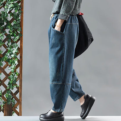 Casual Pure Color Velvet Harem Jeans