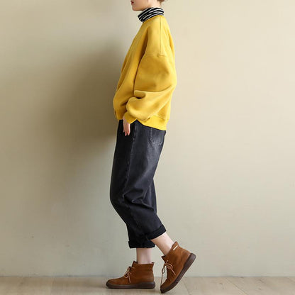 Casual Pure Color Wrinkle Fleece Sweatshirt
