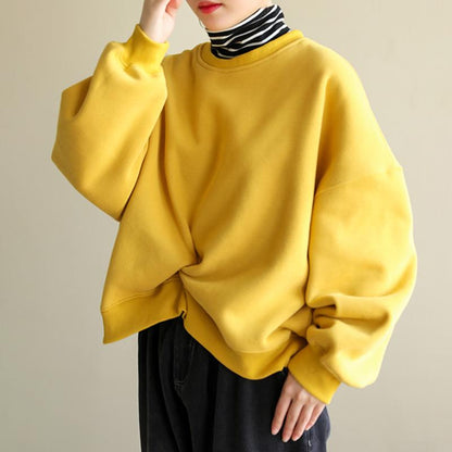 Casual Pure Color Wrinkle Fleece Sweatshirt